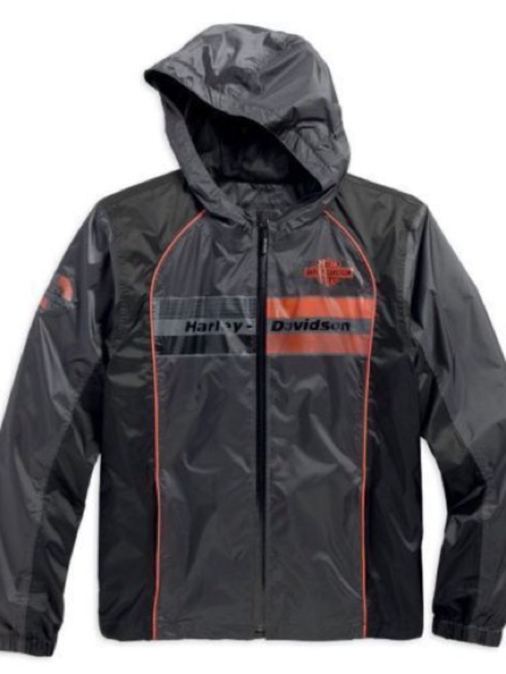 Harley-Davidson Vintage Men’s Black and Orange Graphic Windbreaker Rain Jacket